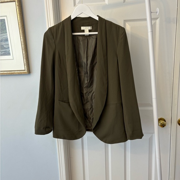 H&M Olive Green Open Front Lined Blazer Size 8 - Picture 7 of 9